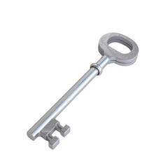 High-resolution image of an antique silver key, isolated on a white background. Ideal for security, mystery, and vintage themes.