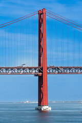 The 25th April Bridge, Ponte 25 de Abril in Portuguese, the longest suspension bridge in Europe. Connecting the city of Lisbon, capital of Portugal, to the municipality of Almada over the Tagus River.