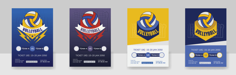 Volleyball tournament posters, flyer with volleyball ball - template vector design