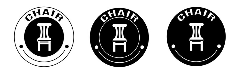 Black and white illustration of chair icon in flat. Stock vector.