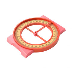Pink circular protractor for precise angle measurement, isolated on white background. Essential tool for accurate geometry and mathematics calculations.