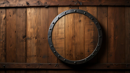 Fototapeta premium An old beat-up wooden shield with copy space, representing unsafe and non security 