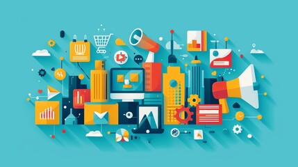 Fototapeta premium Dive into the world of marketing with a dynamic icon illustration, perfect for modern branding