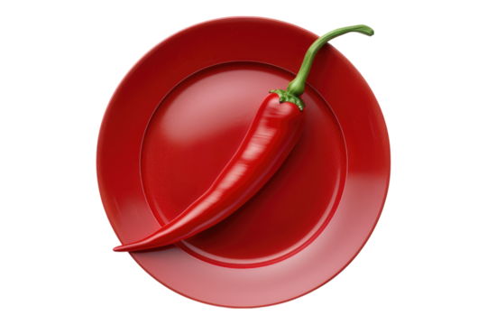 Crimson plate with vibrant red chili isolated on transparent background