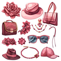 Collection of Pink Fashion Accessories and Flowers
