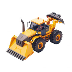 Fototapeta premium Yellow bulldozer cartoon. Illustration of yellow construction vehicle in cartoon style. Cute bulldozer isolated on white background.