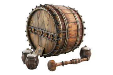 Dhol instrument isolated on transparent background