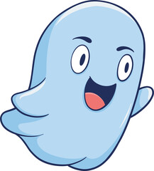 cute cartoon flying ghost with a big smile on its face