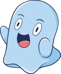 cute cartoon flying ghost with a big smile on its face