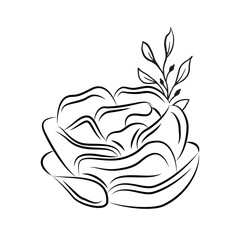 Obraz premium Flowers Outline Vector Hand Drawing, Natural Flowers Black Color Vector Line Art Design. Flower Elegant Outline With Clip Art Isolated 