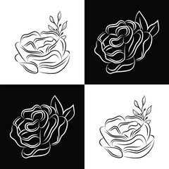 
Flowers Outline Vector Hand Drawing, Natural Flowers Black Color Vector Line Art Design. Flower Elegant Outline With Clip Art Isolated
