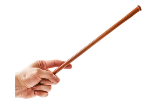 Hand holding baton isolated on transparent background