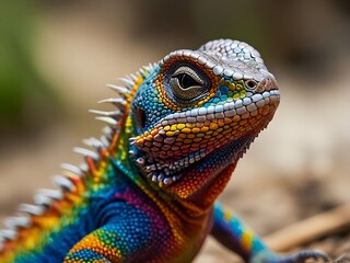Obraz premium A closeup capture of vibrant lizard on wild .