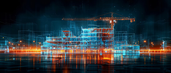 Obraz premium a wire frame industrial Construction site,Construction site,generative ai