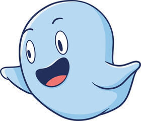 cute cartoon flying ghost with a big smile on its face