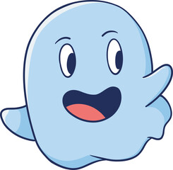 cute cartoon flying ghost with a big smile on its face