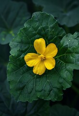 A yellow flower on the leaf of an acorn zucchini plant, stock photo contest winner 20835749