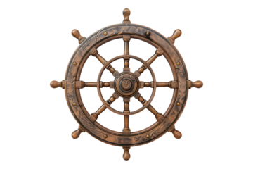 Ship steering wheel isolated on transparent background