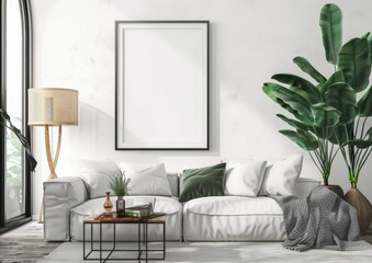 mockup picture frame in a minimalist nomadic interior background