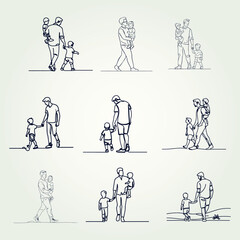 Father holding his son walking continuous one line drawing, Father holding his son walking continuous one line drawing