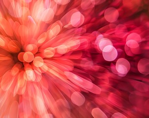 Abstract red and pink background with blurred rays of light, beautiful blurred rays in the center of an abstract round frame, 