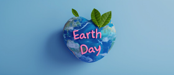 Earth Day Heart. Heart-shaped Earth with leaves on a blue background, symbolizing love and care for the planet. Ideal for Earth Day promotions.