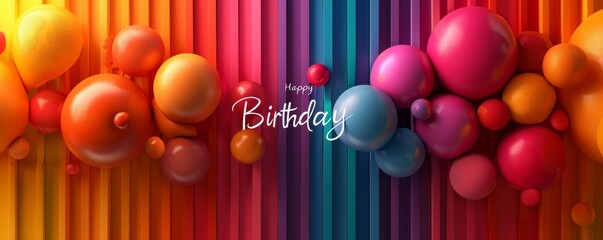 Happy birthday text on a vibrant colorful abstract background with rainbow hues
