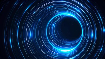 Abstract glowing circle lines on dark blue background, geometric stripe line art design, modern shiny blue lines,  futuristic technology concept, Generative AI illustrations. 