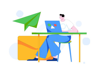 Flat vector illustration of business people operating work scene
