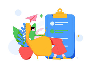 Flat vector illustration of business people operating work scene
