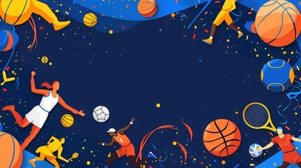 A banner template for sports game day, football, basketball, tennis and volleyball background, world sports celebration, Generative AI illustrations. 