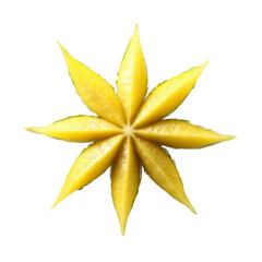 Fototapeta premium Carambola with star shaped slices and translucent yellow flesh fanned Food and culinary concept