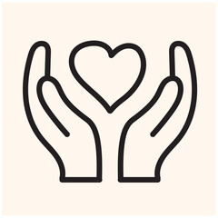 hand holding heart icon with illustration stye doodle and line art