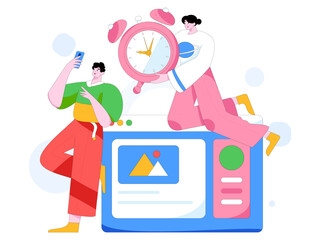 Flat vector illustration of business people operating work scene
