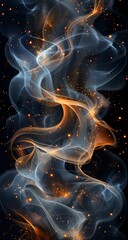 Obraz premium Abstract swirling smoke with golden sparks in a vertical composition