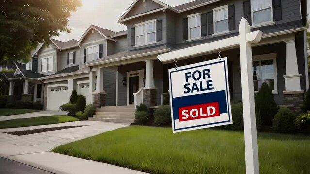 Real Estate 'For Sale' Sign in Front of a New House