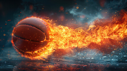 Fototapeta premium A basketball becomes a spectacle of heat and motion. A captivating symbol of passion and determination in sports