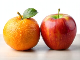 An Orange And An Apple Are Placed Side By Side On A Table. The Orange Is On The Left And The Apple Is On The Right.