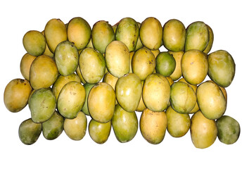 a bunch of green mangoes on a white background, Organic Ripe Mango sale in market close up photo