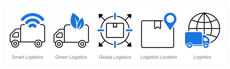 Obraz premium A set of 5 Logistics icons as smart logistics, green logistics, global logistics