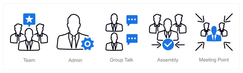 A set of 5 Meeting icons as team, admin, group talk