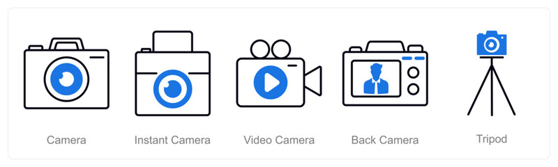 Obraz premium A set of 5 Photography icons as camera, instant camera, video camera