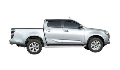 Side view of single bronze or white pickup truck isolated with clipping path in png file format