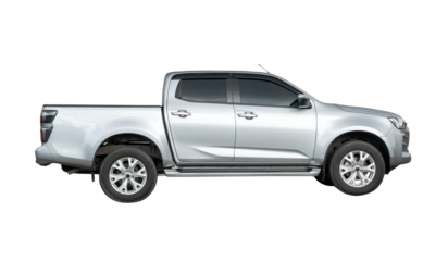 Side view of single bronze or white pickup truck isolated with clipping path in png file format