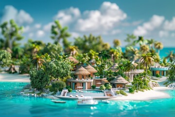 Obraz premium 3d illustration of resort in the tropical island bokeh style background