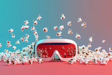 Obraz premium virtual reality headset video game controllers and popcorn concept of relaxation and leisure
