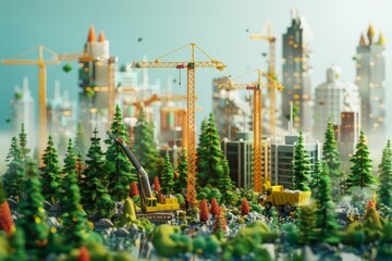 Obraz premium A city under construction and have air pollution bokeh style background