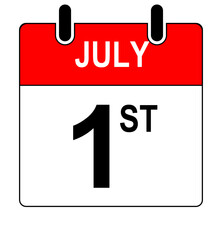 1st July Calendar Date or Calendar Day for Appointments / Deadlines, Reminder Isolated On a Transparent Background. Vector Illustration,