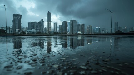 Obraz premium Bad weather conditions with lots of clouds, high waves and strong winds cause flooding due to the La Niña phenomenon.