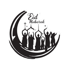 Eid Mubarak, religious Islamic vector silhouettes, logo, icon with crescent moon design 